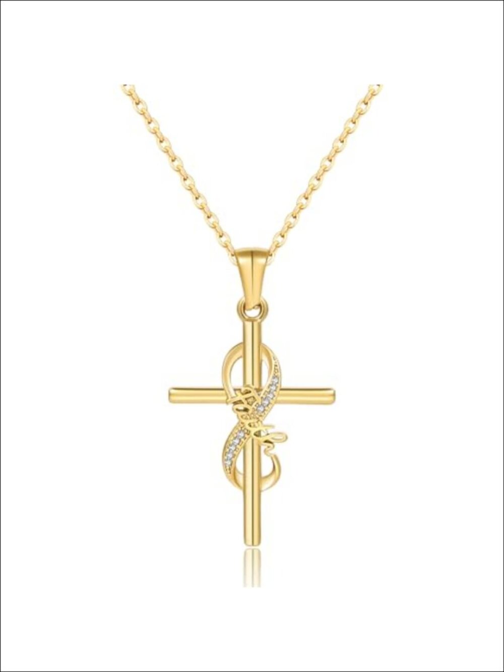 18K Gold Plated Stainless Steel Cross Pendant Necklace Faith Gift